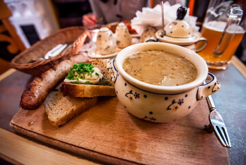 Polish traditional soup with eggs and sausage