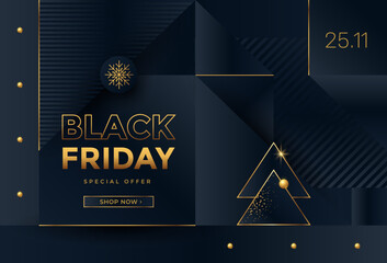 Black Friday sale background with black and gold color. Vector illustration.
