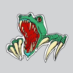 Vector hand drawn dinosaur sticker.