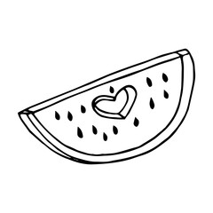 watermelon slice. hand drawn vector illustration. minimalism. icon, sticker, decor. juicy, fresh, fruits, summer, food.
