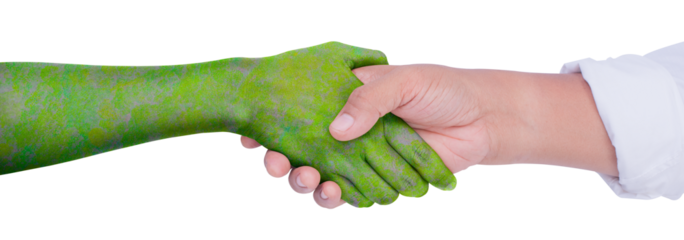 Environment earth day, Hand shake between human hands and nature, Loving the environment, Forest conservation concept, Ecology and Nature concept.