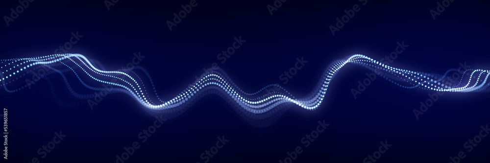 Poster dynamic sound wave. musical particle pulsing. blue energy flow concept. 3d rendering.