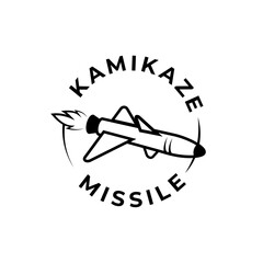 Vector cruise missile logo design. Circular seal with combat rocket template.