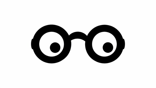 Funny Rotary EYES Movement and Black GLASSES - Ocular Motility - Cartoons Flat Design Character Style - Emoticons Icon Symbol - White Background