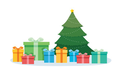 Christmas tree and gifts decoration illustration
