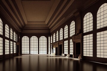 3d render of the interior of the hall in a classic style