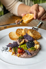 pate with croutons in a restaurant
