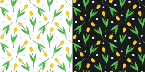 Floral seamless pattern. Vector illustration ornament with yellow tulips. Textile and packaging paper design.