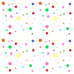 Polka Colorful Confetti random Dotted Background. Bubbles Circle Dots. Abstract fashion spot Design, Technology Science, Vector Illustration. Perfect For Logo, Banner, Holiday, New year Background.
