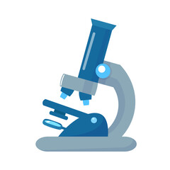 Microscope with mirror in cartoon flat style. Tools for laboratory science and medical experiments. Vector isolated illustration in for design.