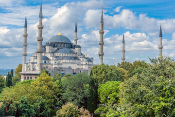 Fototapeta na wymiar Hagia Sophia Mosque under cloudy blue sky