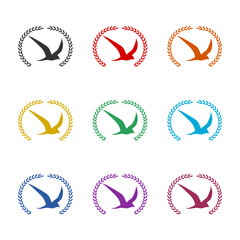 Bird seagull icon isolated on white background. Set icons colorful