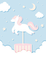 vector background with a merry-go-round in the sky for banners, baby shower cards, flyers, social media wallpapers, etc.