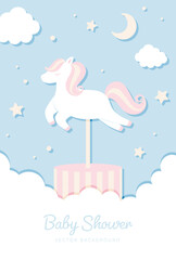 vector background with a merry-go-round in the sky for banners, baby shower cards, flyers, social media wallpapers, etc.