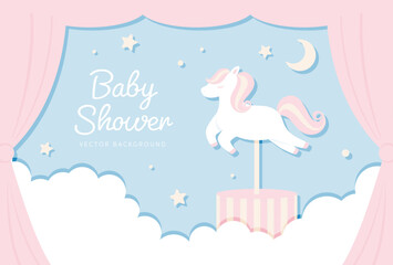 vector background with a merry-go-round in the sky for banners, baby shower cards, flyers, social media wallpapers, etc.