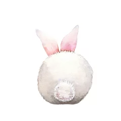 Foto op Canvas Cute rabbit watercolor illustration. Easter bunny. Hand painted art isolated on white background. Fluffy animal, cotton tail pet. Element for decorative kids design © Victoria Pak
