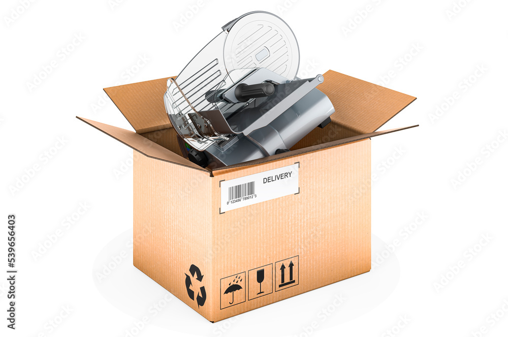 Poster parcel with slicing machine, 3d rendering