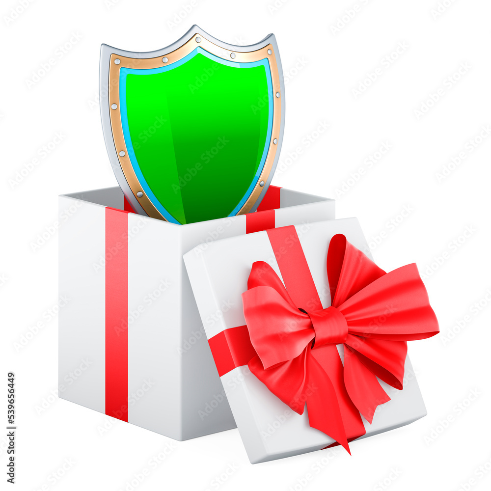 Poster present with shield inside, 3d rendering