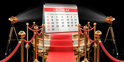 Podium with desk calendar, 3D rendering