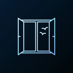 Open Window and Seagulls vector concept line blue icon