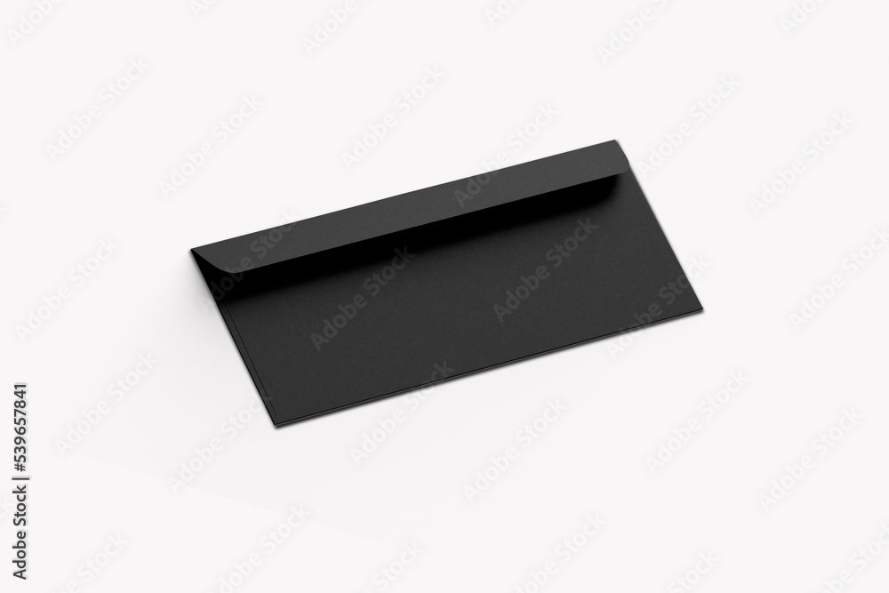 Poster empty blank black dl envelope mockup isolated on a background. 3d rendering.