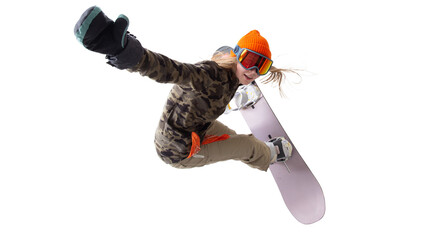 Snowboarder girl isolated on white