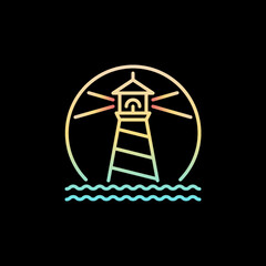 Lighthouse and Ocean vector concept colorful round line icon