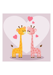 Fototapeta na wymiar Greeting card with cute giraffes in love