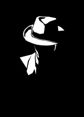 people with hat, black and white illustration