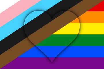 Bandera LGBT+ interseccional con corazón - obrazy, fototapety, plakaty