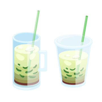 Es cendol indonesian traditional drink in mug and cup symbol set illustration vector