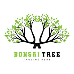 Obraz premium Green Tree Logo Design, Bonsai Tree Logo Illustration, Leaf And Wood Vector