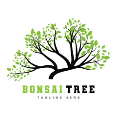 Green Tree Logo Design, Bonsai Tree Logo Illustration, Leaf And Wood Vector
