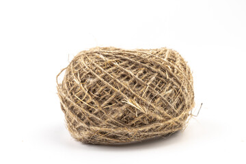 Jute twine isolated on white background. hank of twine close-up.