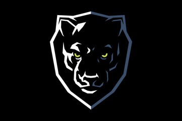 Simple Vector of Aggressive Black Panther Head with the Shield in the Background