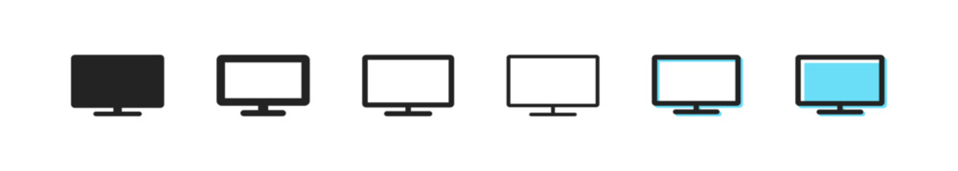 Tv monitor icon. Screen vector symbol. Simple TV outline signs. Television icons set. Computer monitor blue web sign. Digital computer frame. Plasma, pc, desktop, lcd icons