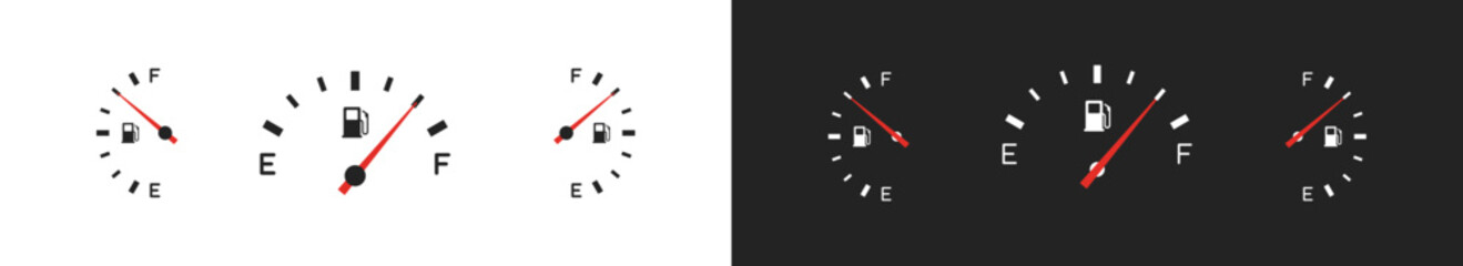 Fuel gauge icon. Vector gasoline indicator. Full tank gauge in flat style. Fuel indicator isolated on white and black background.