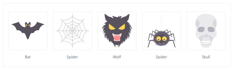 bat, spider, wolf