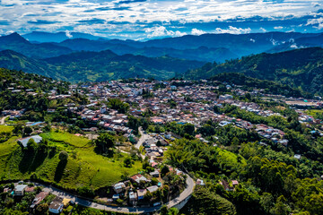 Fototapeta na wymiar Village La Palma in Colombia with Drone