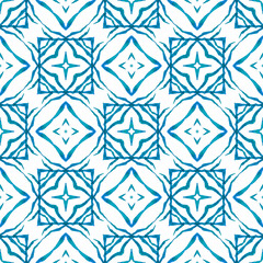 Fototapeta premium Hand painted tiled watercolor border. Blue