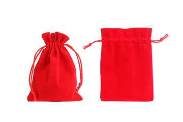 Red velvet bag isolated on  white background, with clipping path include for design usage purpose.