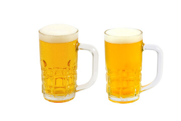 Cold Craft light beer and dark beer in a glass .Two Craft beer isolated on white background, with clipping path include for design usage purpose.