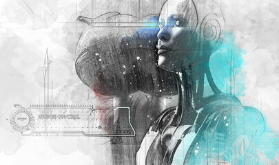 3d illustration - drawings sketch of futuristic science fiction scene © vitanovski