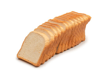 Delicious bread slices isolated on a white background, top view.