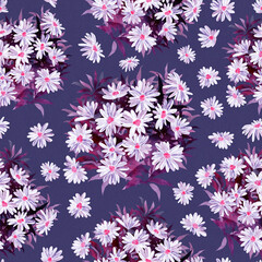 Wildflowers. Hand drawn Vibrant floral pattern blossom flowers chamomile seamless background. Ornament for clothes, textiles, interior, gift wrapping, postcards, invitations