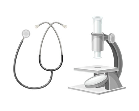 Stethoscope and Microscope as Medical Device and Appliance Vector Set