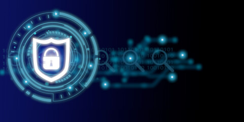 illustration Cyber technology security, network protection blue background design. 