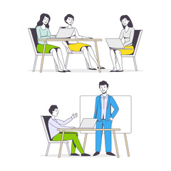 Successful Team with Man and Woman Office Employee Working Together Vector Set