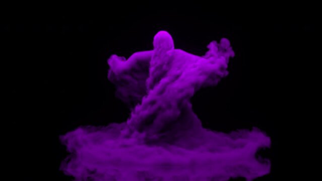 The Figure Made of Smoke Dancing on Black Background and Changing Color. Hip Hop Dancer Made of Particle Making Some Dance Movements. Animator for Children Birthday or Party Celebration. 3D Rendering