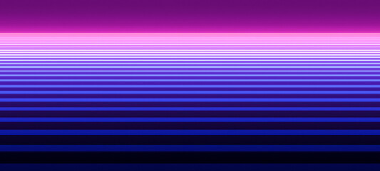 Horizontal neon pink blue abstract straight bands or lines, virtual background, digital technology, science or data concept, futuristic retro visualization 3D render illustration